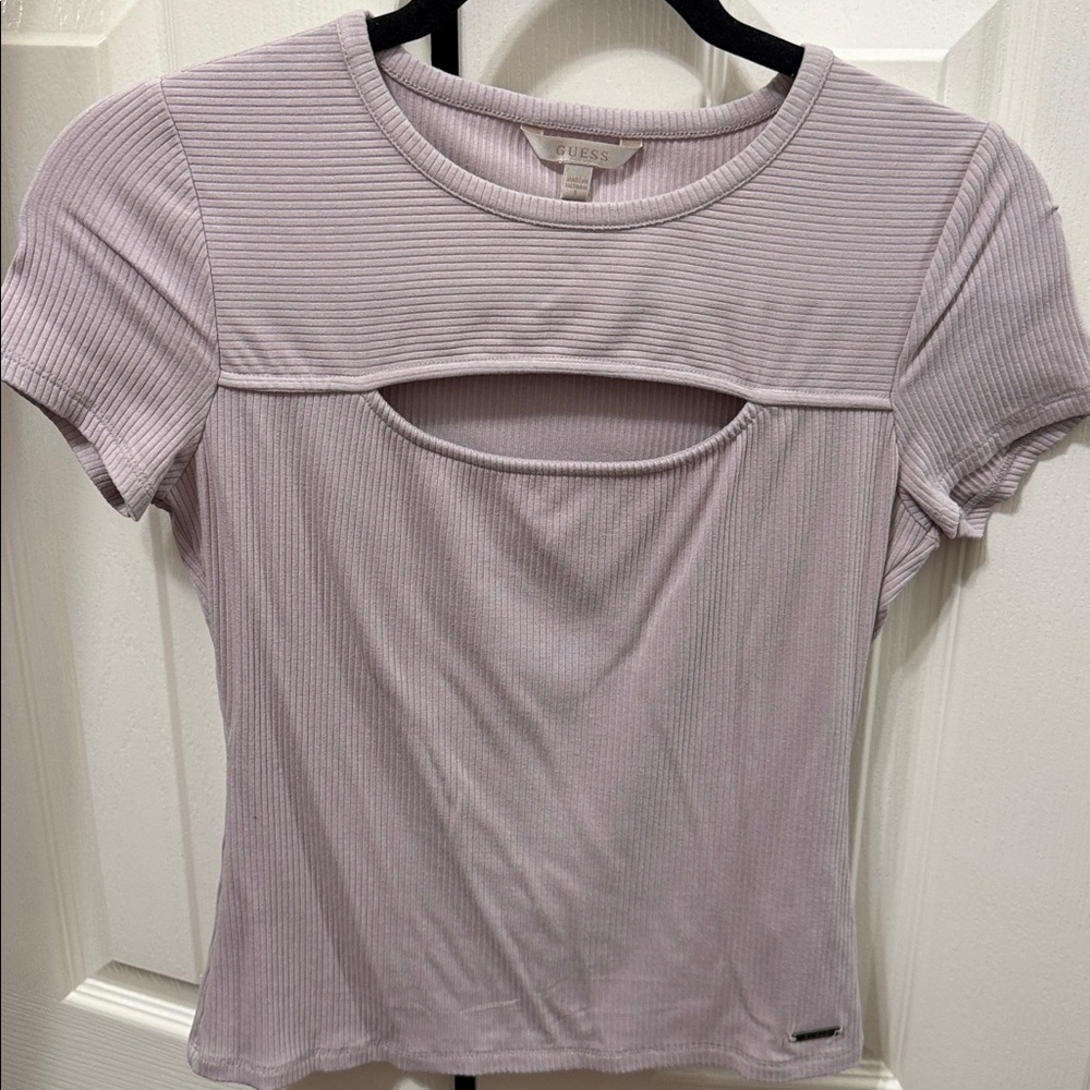 Guess Lilac Ribbed Cutout Tee
